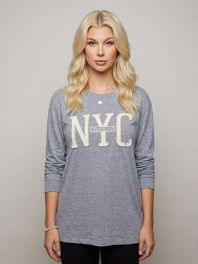 NYC Brooklyn Graphic Long Sleeve Tee - Gray